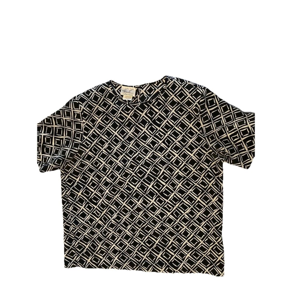 Kathie Lee Collection Women’s Top Size 12 Black & White Geometric Short Sleeve